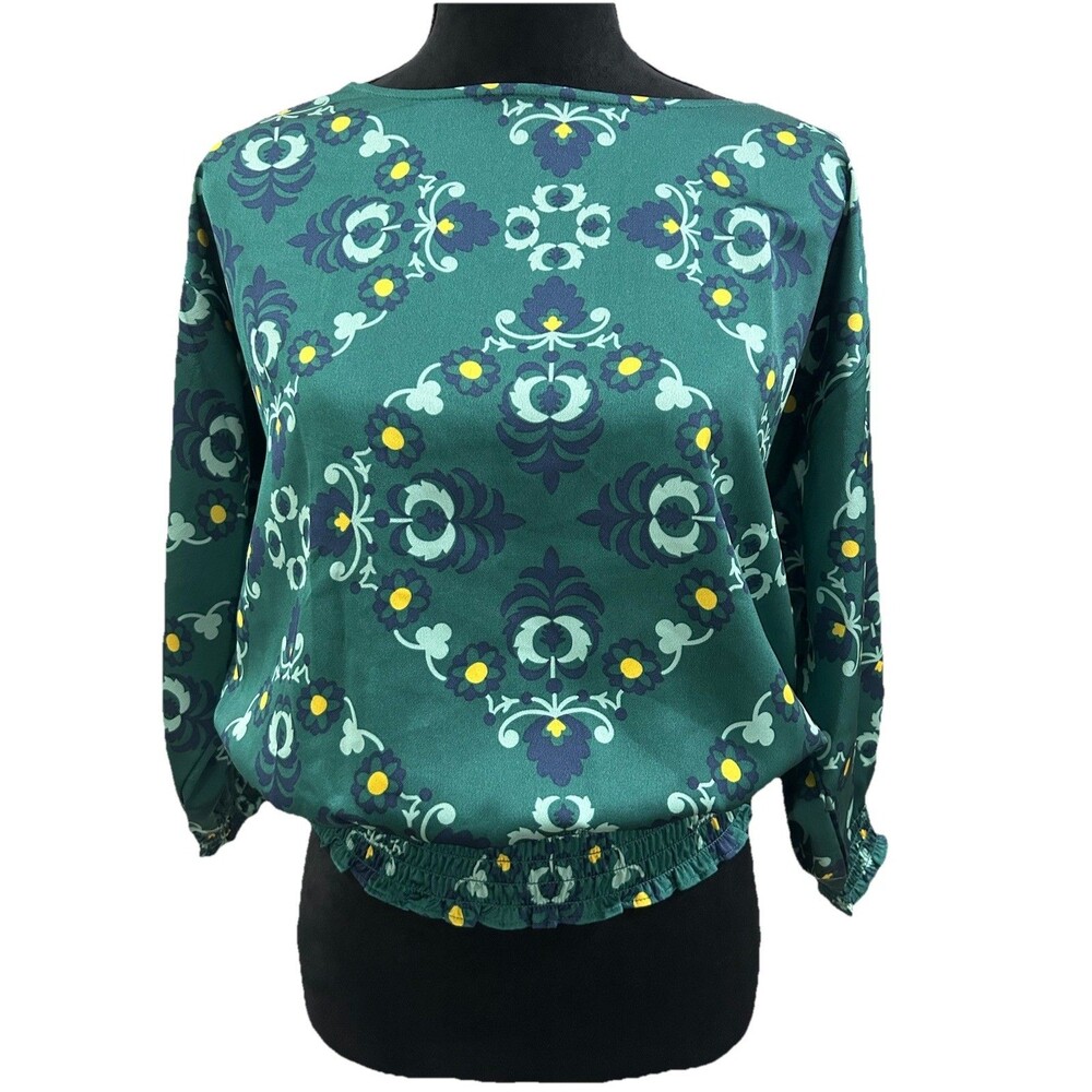 Ann Taylor Factory Womens Size S Green Top 3/4 Sleeves Pullover